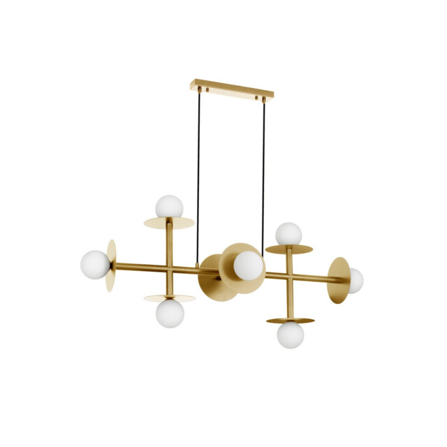 Pielo 8 Light Multi Arm Pendant Ceiling Light Brass Gold Metal Opal Glass LED G9 - image 1