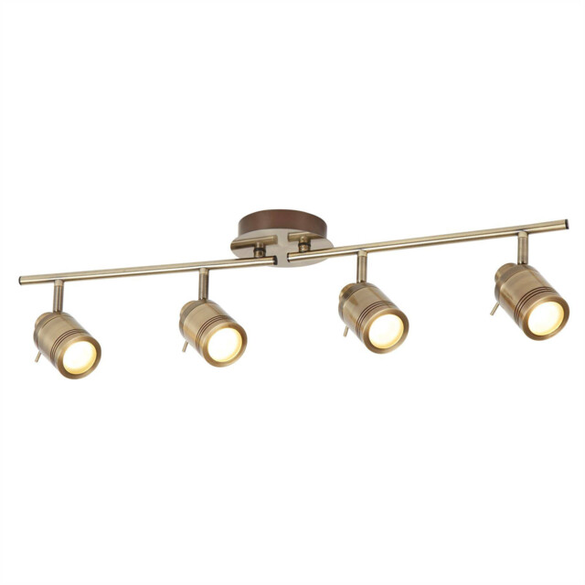 Samson 4 Light Bathroom Ceiling Spotlight Bar Antique Brass IP44, GU10 - image 1