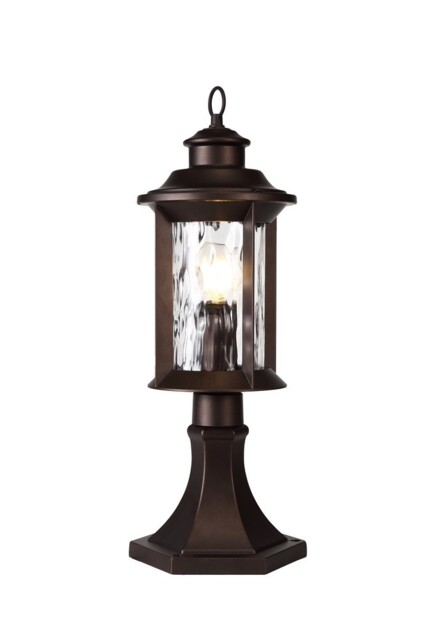 Orangeville Pedestal Lamp, 1 x E27, Antique Bronze, Clear Ripple Glass, IP54 - image 1