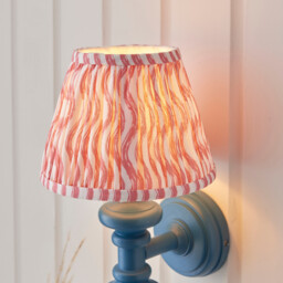 Carnaby Satin Marlin Blue Paint Wall Light with Coral Pink Fabric Ripple Shade 20cm B22 - thumbnail 5