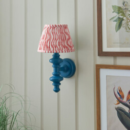 Carnaby Satin Marlin Blue Paint Wall Light with Coral Pink Fabric Ripple Shade 20cm B22 - thumbnail 3