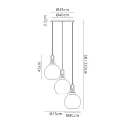 Yorktown 65cm Round 3 Light Pendant With 30cm Globe Glass, Black Chrome/Matt Black Smoked/Clear - thumbnail 2