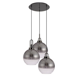 Yorktown 65cm Round 3 Light Pendant With 30cm Globe Glass, Black Chrome/Matt Black Smoked/Clear - thumbnail 5