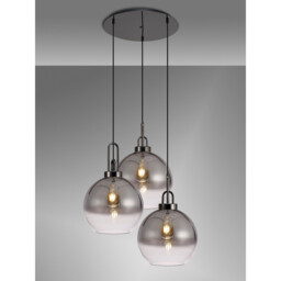 Yorktown 65cm Round 3 Light Pendant With 30cm Globe Glass, Black Chrome/Matt Black Smoked/Clear - thumbnail 3