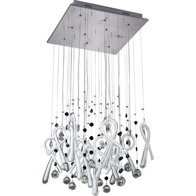 Class Pendant Square 10 Light G4 Polished Chrome/White Glass/Crystal, NOT LED/CFL Compatible - image 1