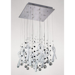 Class Pendant Square 10 Light G4 Polished Chrome/White Glass/Crystal, NOT LED/CFL Compatible - thumbnail 2