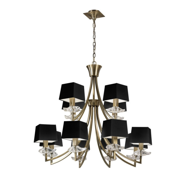 Akira Pendant 2 Tier 12 Light E14, Antique Brass With Black Shades - image 1