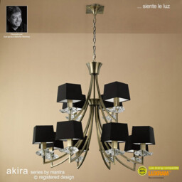 Akira Pendant 2 Tier 12 Light E14, Antique Brass With Black Shades - thumbnail 2