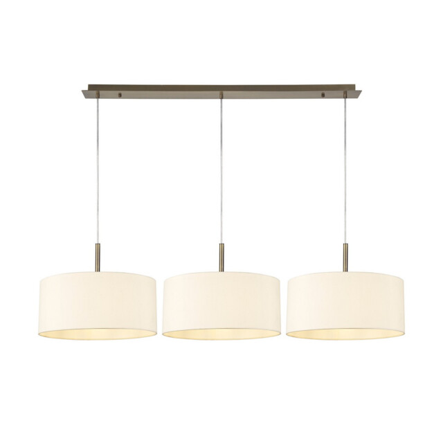 Baymont Antique Brass 3 Light E27 Linear Pendant With 40cm x 18cm Faux Silk Shade, Ivory Pearl/White Laminate - image 1