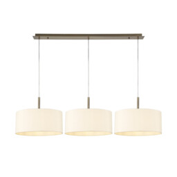 Baymont Antique Brass 3 Light E27 Linear Pendant With 40cm x 18cm Faux Silk Shade, Ivory Pearl/White Laminate - thumbnail 1