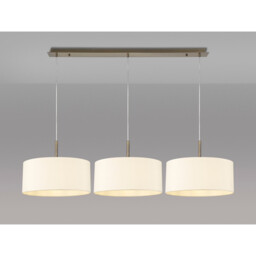 Baymont Antique Brass 3 Light E27 Linear Pendant With 40cm x 18cm Faux Silk Shade, Ivory Pearl/White Laminate - thumbnail 2