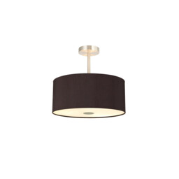 Baymont Satin Nickel 5 Light E27 Semi Flush With 40cm Dual Faux Silk Shade, Black/Green Olive
