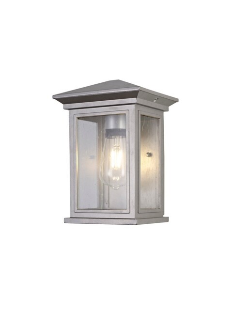 Hoosick Flush Wall Lamp, 1 x E27, IP54, Silver Grey, Clear Seeded Glass - image 1