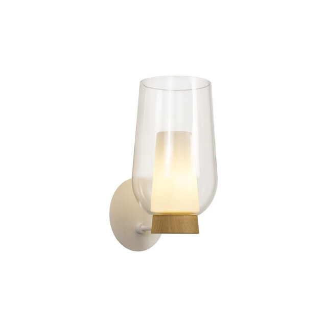 Nora Wall Lamp, 1 Light E27, White/Wood/Clear Glass With Frosted Inner - image 1