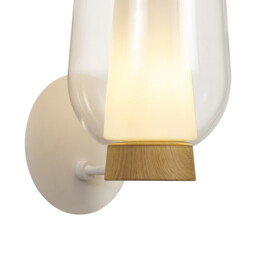 Nora Wall Lamp, 1 Light E27, White/Wood/Clear Glass With Frosted Inner - thumbnail 3