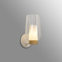 Nora Wall Lamp, 1 Light E27, White/Wood/Clear Glass With Frosted Inner - thumbnail 2