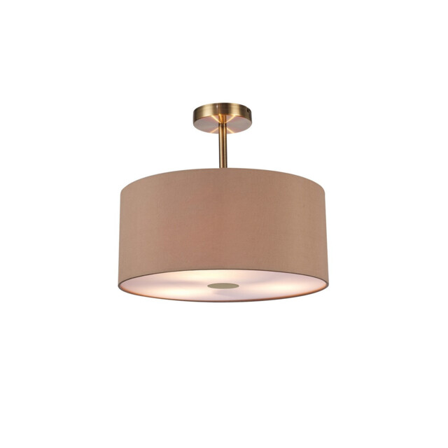 Baymont Antique Brass 3 Light E27 Semi Flush With 40cm Dual Faux Silk Shade, Antique Gold/Ruby - image 1