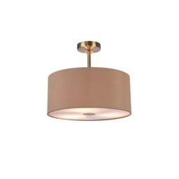 Baymont Antique Brass 3 Light E27 Semi Flush With 40cm Dual Faux Silk Shade, Antique Gold/Ruby
