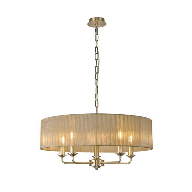 Banyan 5 Light Multi Arm Pendant With 60cm x 15cm Organza Shade Antique Brass/Soft Bronze - image 1