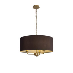 Banyan 3 Light Multi Arm Pendant With 50cm x 20cm Faux Silk Fabric Shade Champagne Gold/Black - thumbnail 1