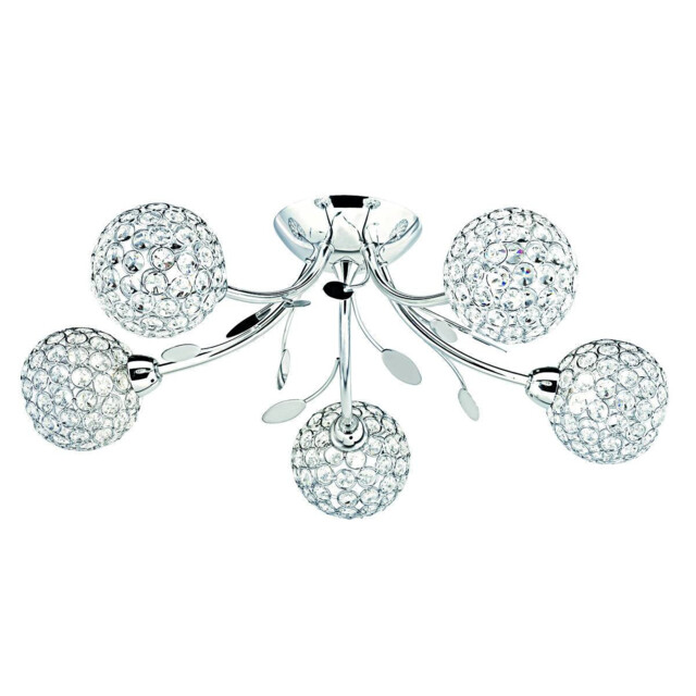 Bellis 5 Light Semi Flush Multi Arm Ceiling Light Chrome and Glass Floral Leaves Design, G9 - image 1