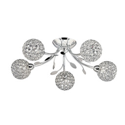 Bellis 5 Light Semi Flush Multi Arm Ceiling Light Chrome and Glass Floral Leaves Design, G9 - thumbnail 2