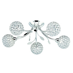 Bellis 5 Light Semi Flush Multi Arm Ceiling Light Chrome and Glass Floral Leaves Design, G9 - thumbnail 1