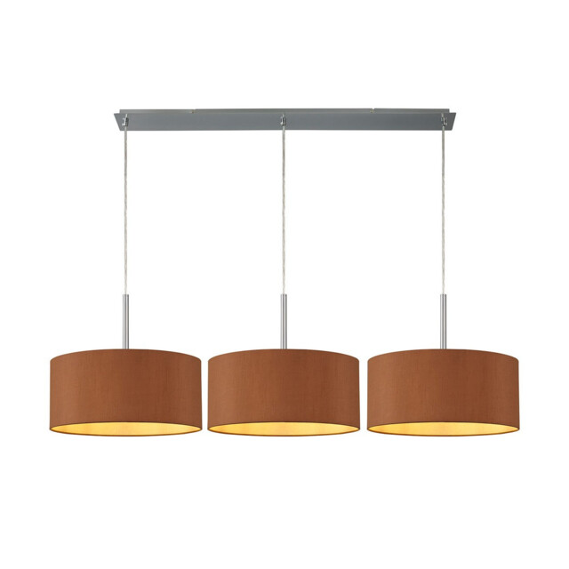 Baymont Polished Chrome 3 Light E27 Linear Pendant With 40cm x 18cm Dual Faux Silk Shade, Raw Cocoa/Grecian Bronze - image 1