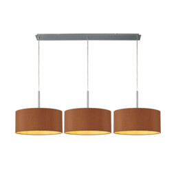 Baymont Polished Chrome 3 Light E27 Linear Pendant With 40cm x 18cm Dual Faux Silk Shade, Raw Cocoa/Grecian Bronze