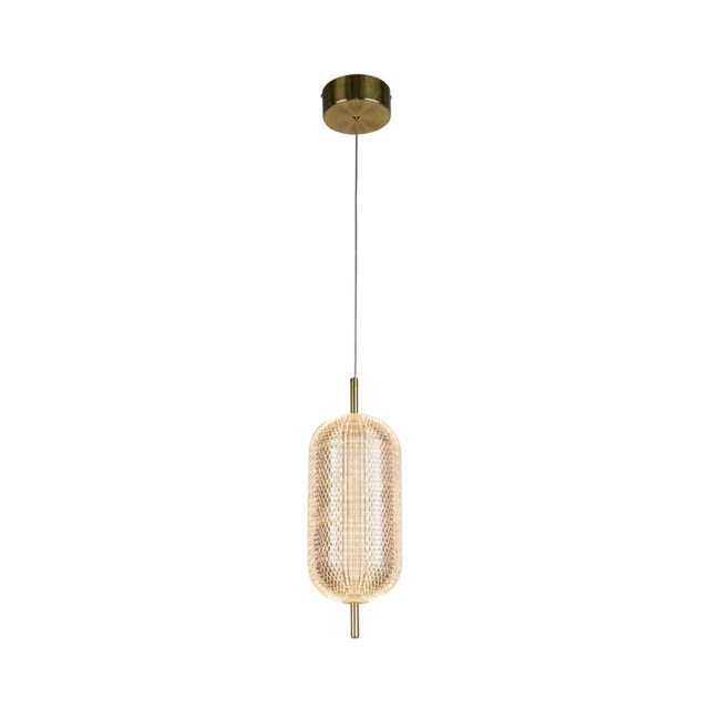 Capsule LED Celling Pendant, Satin Brass Metal and Acrylic Shade - image 1