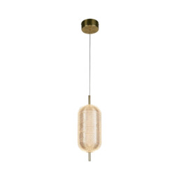 Capsule LED Celling Pendant, Satin Brass Metal and Acrylic Shade - thumbnail 1