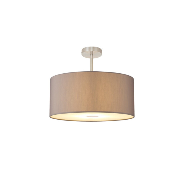 Baymont Satin Nickel E27 Semi Flush With 50cm x 20cm Faux Silk Shade, Grey/White Laminate - image 1