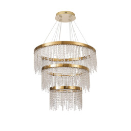 Bano Round 3 Tier Dimmable Pendant 90W LED, 4000K, 11300lm, French Gold / Crystal Chain, 3yrs Warranty - thumbnail 3