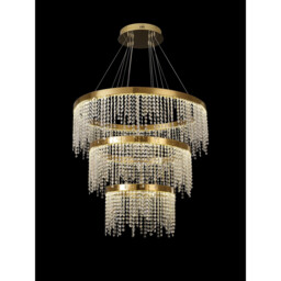 Bano Round 3 Tier Dimmable Pendant 90W LED, 4000K, 11300lm, French Gold / Crystal Chain, 3yrs Warranty - thumbnail 2