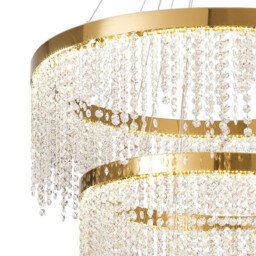 Bano Round 3 Tier Dimmable Pendant 90W LED, 4000K, 11300lm, French Gold / Crystal Chain, 3yrs Warranty - thumbnail 5