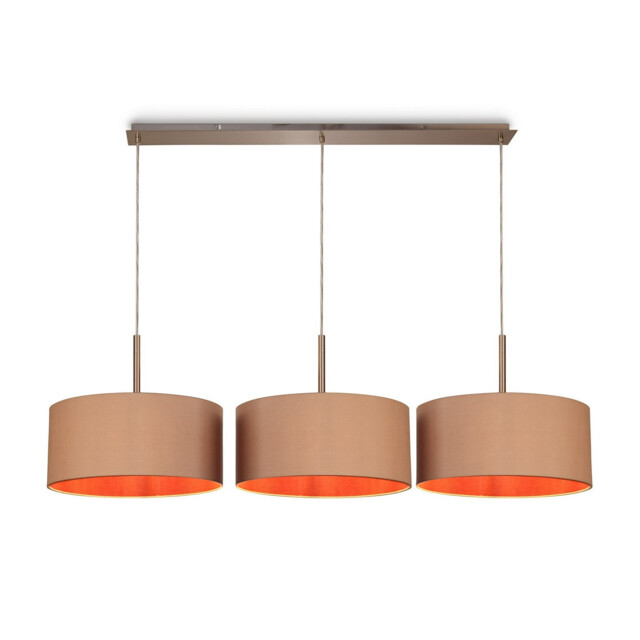 Baymont Satin Nickel 3 Light E27 Linear Pendant With 40cm x 18cm Dual Faux Silk Shade, Antique Gold/Ruby - image 1