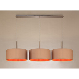 Baymont Satin Nickel 3 Light E27 Linear Pendant With 40cm x 18cm Dual Faux Silk Shade, Antique Gold/Ruby - thumbnail 2