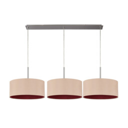 Baymont Satin Nickel 3 Light E27 Linear Pendant With 40cm x 18cm Dual Faux Silk Shade, Antique Gold/Ruby - thumbnail 5
