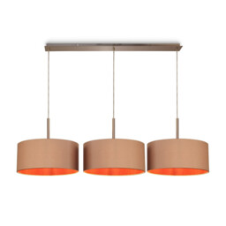 Baymont Satin Nickel 3 Light E27 Linear Pendant With 40cm x 18cm Dual Faux Silk Shade, Antique Gold/Ruby - thumbnail 1