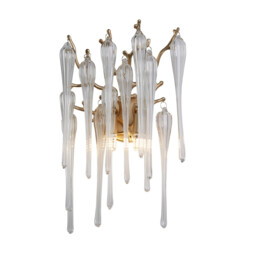 Heritage 2 Light Wall Lamp, Gold Metal and Clear Glass Drops - thumbnail 1