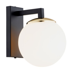 Moritz Wall Lamp Opal Matt, Black Structure, Brass Elements