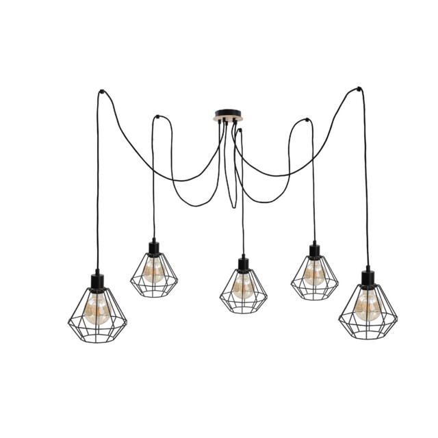Atwood Cluster Pendant Ceiling Light Black, Wood, 5x E27