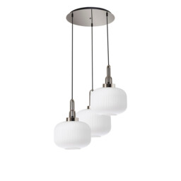 Yorktown 65cm 2m Round Pendant, 3 x E27, Polished Nickel/Matt Black With 30cm Pumpkin Shaped Ribbed Opal Glass - thumbnail 5