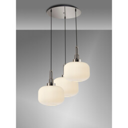Yorktown 65cm 2m Round Pendant, 3 x E27, Polished Nickel/Matt Black With 30cm Pumpkin Shaped Ribbed Opal Glass - thumbnail 3