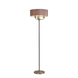 Banyan 3 Light Switched Floor Lamp With 45cm x 15cm Dual Faux Silk Shade, Taupe/Halo Gold Satin Nickel