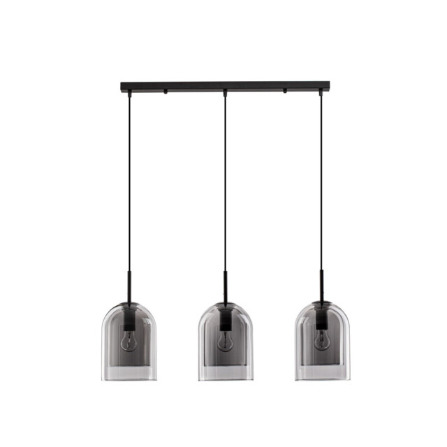 Velor 3 Light Bar Pendant Ceiling Light Smoky Glass Black Cord Black Metal Base LED E27 - image 1