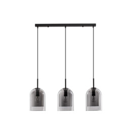 Velor 3 Light Bar Pendant Ceiling Light Smoky Glass Black Cord Black Metal Base LED E27 - thumbnail 1
