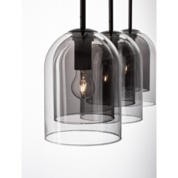 Velor 3 Light Bar Pendant Ceiling Light Smoky Glass Black Cord Black Metal Base LED E27 - thumbnail 5