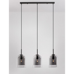 Velor 3 Light Bar Pendant Ceiling Light Smoky Glass Black Cord Black Metal Base LED E27 - thumbnail 2