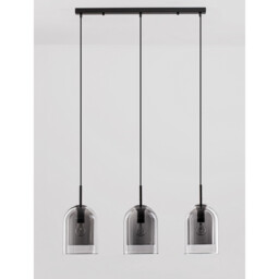 Velor 3 Light Bar Pendant Ceiling Light Smoky Glass Black Cord Black Metal Base LED E27 - thumbnail 3